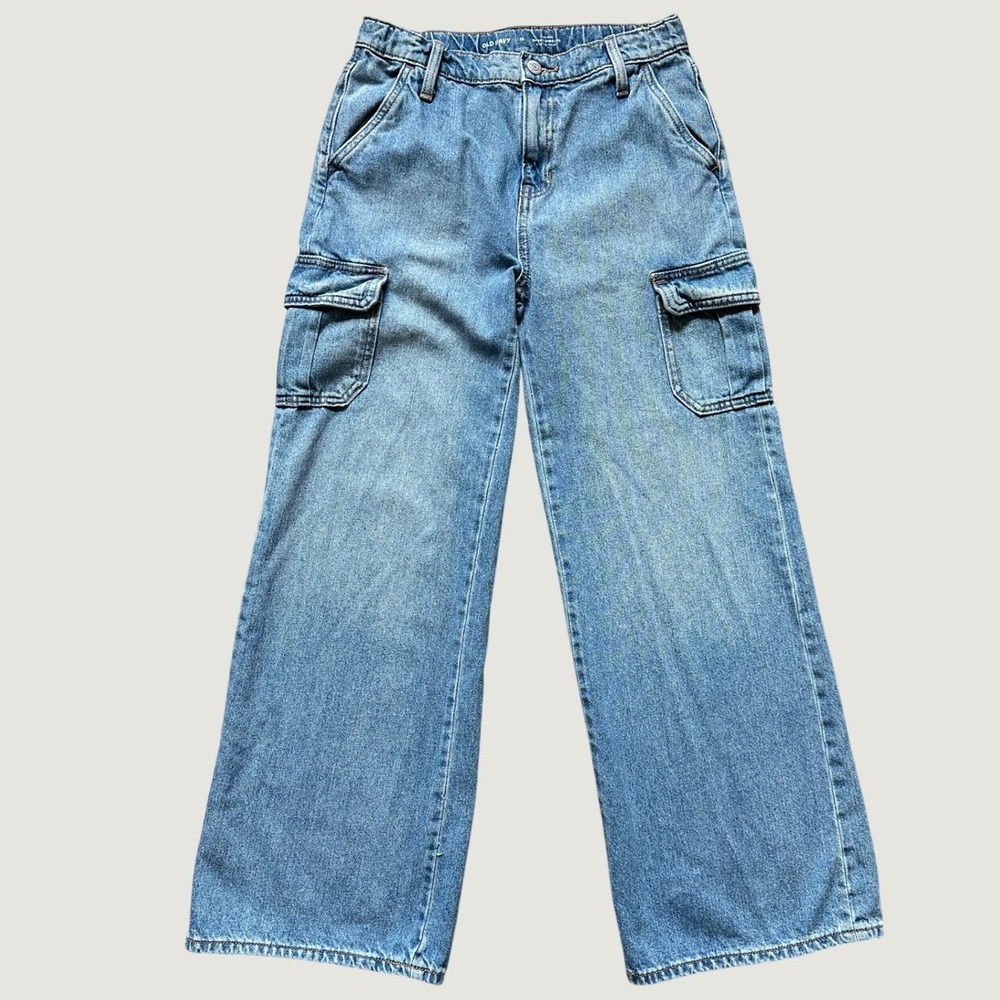 Old Navy Boys High Rise Baggy Wide Leg Cargo Jeans Size 16 Adjustable Waist